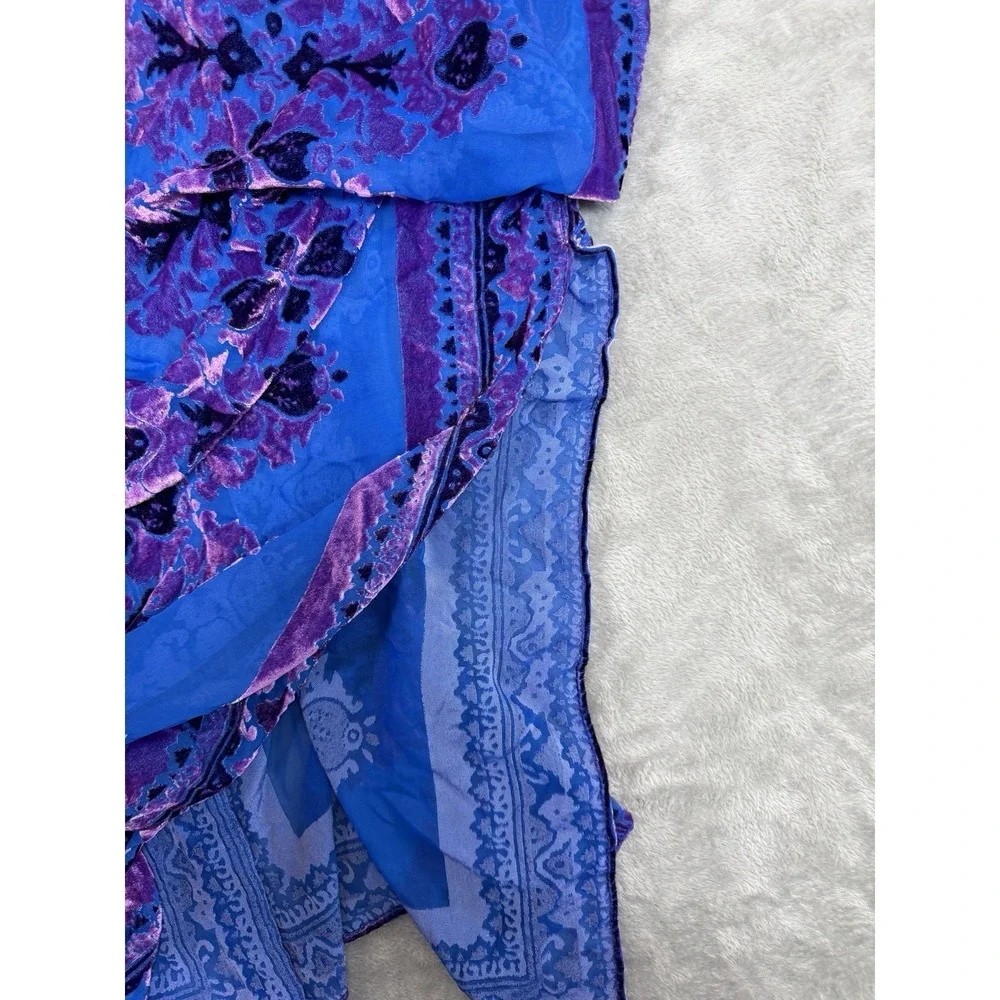 Free People All Tied Up Blue Purple Burnout Velvet Kimono Open Front One Size